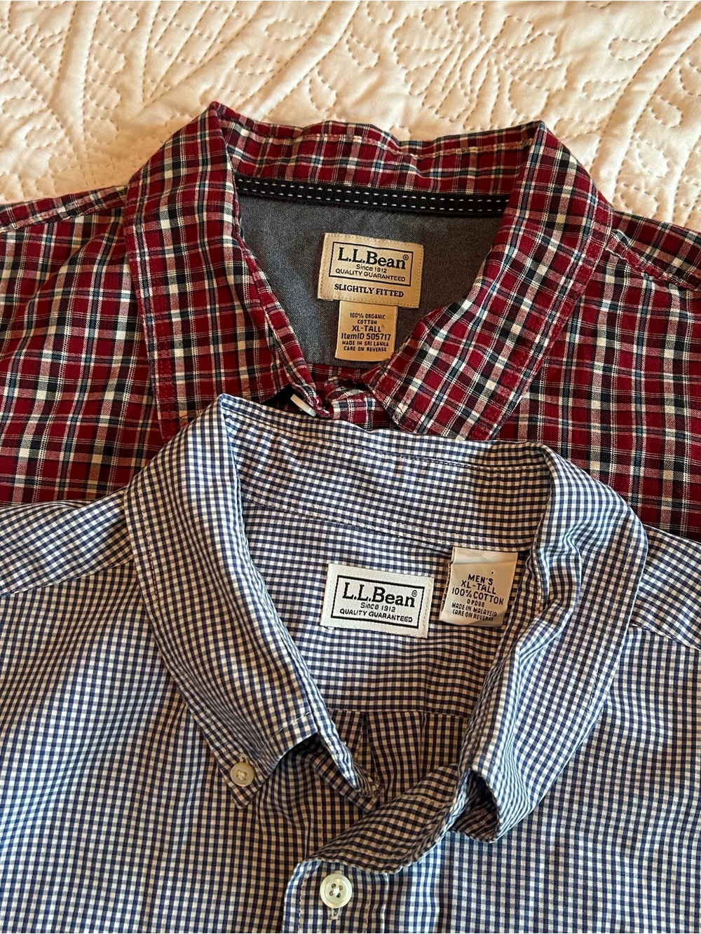 L.L. Bean Men's Red Plaid & Blue Gingham Button-Down Shirts